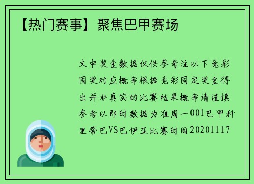 【热门赛事】聚焦巴甲赛场